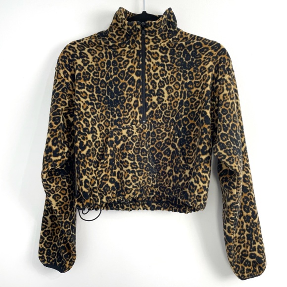 Aritzia TNA Lena Leopard Half Zip Fleece Sweater Sz XS - Picture 3 of 12